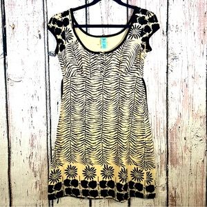 Free People Zebra Cheetah Boho Print Floral Fit & Flare Dress Size 4 EUC